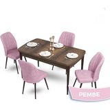Canisa Concept Mun Serisi, 80X132 Açılabilir Mdf Barok Ahşap Desen Mutfak Masası Takımı, 4 Sandalye - 80 x 132 cm - Pembe