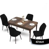 Canisa Concept Mun Serisi, 80X132 Açılabilir Mdf Barok Ahşap Desen Mutfak Masası Takımı, 4 Sandalye - 80 x 132 cm - Siyah