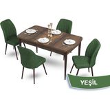 Canisa Concept Mun Serisi, 80X132 Açılabilir Mdf Barok Ahşap Desen Mutfak Masası Takımı, 4 Sandalye - 80 x 132 cm - Yeşil