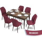 Canisa Concept Mun Serisi, 80X132 Açılabilir Mdf Barok Ahşap Desen Mutfak Masası Takımı 6 Sandalye - 80 x 132 cm - Bordo