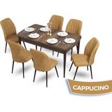 Canisa Concept Mun Serisi, 80X132 Açılabilir Mdf Barok Ahşap Desen Mutfak Masası Takımı 6 Sandalye - 80 x 132 cm - Cappucino