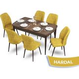 Canisa Concept Mun Serisi, 80X132 Açılabilir Mdf Barok Ahşap Desen Mutfak Masası Takımı 6 Sandalye - 80 x 132 cm - Hardal