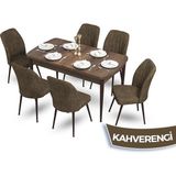 Canisa Concept Mun Serisi, 80X132 Açılabilir Mdf Barok Ahşap Desen Mutfak Masası Takımı 6 Sandalye - 80 x 132 cm - Kahverengi