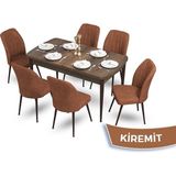 Canisa Concept Mun Serisi, 80X132 Açılabilir Mdf Barok Ahşap Desen Mutfak Masası Takımı 6 Sandalye - 80 x 132 cm - Kiremit