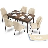 Canisa Concept Mun Serisi, 80X132 Açılabilir Mdf Barok Ahşap Desen Mutfak Masası Takımı 6 Sandalye - 80 x 132 cm - Krem