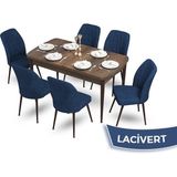 Canisa Concept Mun Serisi, 80X132 Açılabilir Mdf Barok Ahşap Desen Mutfak Masası Takımı 6 Sandalye - 80 x 132 cm - Lacivert