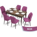 Canisa Concept Mun Serisi, 80X132 Açılabilir Mdf Barok Ahşap Desen Mutfak Masası Takımı 6 Sandalye - 80 x 132 cm - Mor