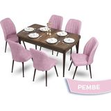 Canisa Concept Mun Serisi, 80X132 Açılabilir Mdf Barok Ahşap Desen Mutfak Masası Takımı 6 Sandalye - 80 x 132 cm - Pembe