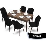 Canisa Concept Mun Serisi, 80X132 Açılabilir Mdf Barok Ahşap Desen Mutfak Masası Takımı 6 Sandalye - 80 x 132 cm - Siyah