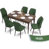 Canisa Concept Mun Serisi, 80X132 Açılabilir Mdf Barok Ahşap Desen Mutfak Masası Takımı 6 Sandalye - 80 x 132 cm - Yeşil