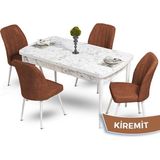 Canisa Concept Mun Serisi, 80X132 Açılabilir Mdf Beyaz Mermer Desen Mutfak Masası Takımı, 4 Sandalye - 80 x 132 cm - Kiremit