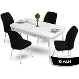 Canisa Concept Mun Serisi, 80X132 Açılabilir Mdf Beyaz Mermer Desen Mutfak Masası Takımı, 4 Sandalye - 80 x 132 cm - Siyah