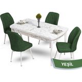 Canisa Concept Mun Serisi, 80X132 Açılabilir Mdf Beyaz Mermer Desen Mutfak Masası Takımı, 4 Sandalye - 80 x 132 cm - Yeşil