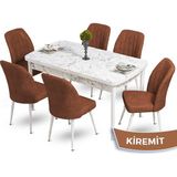 Canisa Concept Mun Serisi, 80X132 Açılabilir Mdf Beyaz Mermer Desen Mutfak Masası Takımı 6 Sandalye - 80 x 132 cm - Kiremit