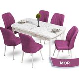 Canisa Concept Mun Serisi, 80X132 Açılabilir Mdf Beyaz Mermer Desen Mutfak Masası Takımı 6 Sandalye - 80 x 132 cm - Mor