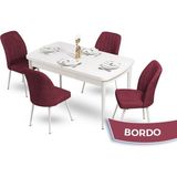 Canisa Concept Mun Serisi, 80X132 Açılabilir Mdf Beyaz Mutfak Masası Takımı, 4 Sandalye - 80 x 132 cm - Bordo