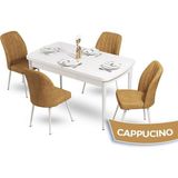 Canisa Concept Mun Serisi, 80X132 Açılabilir Mdf Beyaz Mutfak Masası Takımı, 4 Sandalye - 80 x 132 cm - Cappucino