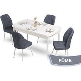 Canisa Concept Mun Serisi, 80X132 Açılabilir Mdf Beyaz Mutfak Masası Takımı, 4 Sandalye - 80 x 132 cm - Füme