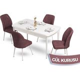 Canisa Concept Mun Serisi, 80X132 Açılabilir Mdf Beyaz Mutfak Masası Takımı, 4 Sandalye - 80 x 132 cm - Gülkurusu