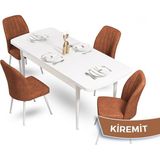 Canisa Concept Mun Serisi, 80X132 Açılabilir Mdf Beyaz Mutfak Masası Takımı, 4 Sandalye - 80 x 132 cm - Kiremit