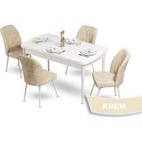 Canisa Concept Mun Serisi, 80X132 Açılabilir Mdf Beyaz Mutfak Masası Takımı, 4 Sandalye - 80 x 132 cm - Krem