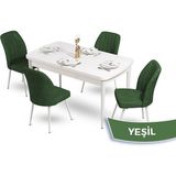 Canisa Concept Mun Serisi, 80X132 Açılabilir Mdf Beyaz Mutfak Masası Takımı, 4 Sandalye - 80 x 132 cm - Yeşil