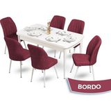 Canisa Concept Mun Serisi 80X132 Açılabilir Mdf Beyaz Mutfak Masası Takımı 6 Sandalye - 80 x 132 cm - Bordo