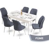 Canisa Concept Mun Serisi 80X132 Açılabilir Mdf Beyaz Mutfak Masası Takımı 6 Sandalye - 80 x 132 cm - Füme