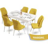 Canisa Concept Mun Serisi 80X132 Açılabilir Mdf Beyaz Mutfak Masası Takımı 6 Sandalye - 80 x 132 cm - Hardal