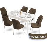 Canisa Concept Mun Serisi 80X132 Açılabilir Mdf Beyaz Mutfak Masası Takımı 6 Sandalye - 80 x 132 cm - Kahverengi