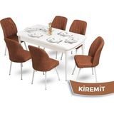 Canisa Concept Mun Serisi 80X132 Açılabilir Mdf Beyaz Mutfak Masası Takımı 6 Sandalye - 80 x 132 cm - Kiremit