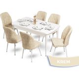 Canisa Concept Mun Serisi 80X132 Açılabilir Mdf Beyaz Mutfak Masası Takımı 6 Sandalye - 80 x 132 cm - Krem