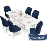 Canisa Concept Mun Serisi 80X132 Açılabilir Mdf Beyaz Mutfak Masası Takımı 6 Sandalye - 80 x 132 cm - Lacivert