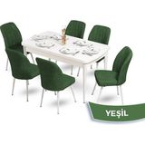 Canisa Concept Mun Serisi 80X132 Açılabilir Mdf Beyaz Mutfak Masası Takımı 6 Sandalye - 80 x 132 cm - Yeşil