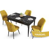 Canisa Concept Mun Serisi, 80X132 Açılabilir Mdf Siyah Mermer Desen Mutfak Masası Takımı 4 Sandalye - 80 x 132 cm