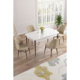 Canisa Concept Nef Serisi 70 x 114 Cm, Açılabilir Mdf Mutfak Masa Takımı, Beyaz Masa Ceviz Ayak, 4 Sandalye - Cappuccino