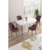Canisa Concept Nef Serisi 70 x 114 Cm, Açılabilir Mdf Mutfak Masa Takımı, Beyaz Masa Ceviz Ayak, 4 Sandalye - Gül Kurusu