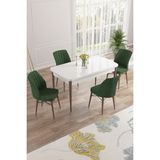 Canisa Concept Nef Serisi 70 x 114 Cm, Açılabilir Mdf Mutfak Masa Takımı, Beyaz Masa Ceviz Ayak, 4 Sandalye - Haki Yeşili