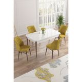 Canisa Concept Nef Serisi 70 x 114 Cm, Açılabilir Mdf Mutfak Masa Takımı, Beyaz Masa Ceviz Ayak, 4 Sandalye - Hardal