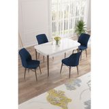 Canisa Concept Nef Serisi 70 x 114 Cm, Açılabilir Mdf Mutfak Masa Takımı, Beyaz Masa Ceviz Ayak, 4 Sandalye - Lacivert