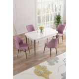 Canisa Concept Nef Serisi 70 x 114 Cm, Açılabilir Mdf Mutfak Masa Takımı, Beyaz Masa Ceviz Ayak, 4 Sandalye - Pembe