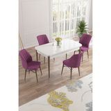 Canisa Concept Nef Serisi 70 x 114 Cm, Açılabilir Mdf Mutfak Masa Takımı, Beyaz Masa Ceviz Ayak, 4 Sandalye