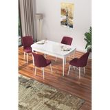 Canisa Concept Nef Serisi 70 x 114 Cm, Açılabilir Mdf Mutfak Masa Takımı, Beyaz Masa ve 4 Sandalye - Bordo