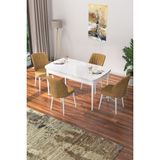 Canisa Concept Nef Serisi 70 x 114 Cm, Açılabilir Mdf Mutfak Masa Takımı, Beyaz Masa ve 4 Sandalye - Cappuccino