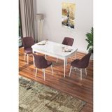 Canisa Concept Nef Serisi 70 x 114 Cm, Açılabilir Mdf Mutfak Masa Takımı, Beyaz Masa ve 4 Sandalye - Gülkurusu