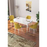 Canisa Concept Nef Serisi 70 x 114 Cm, Açılabilir Mdf Mutfak Masa Takımı, Beyaz Masa ve 4 Sandalye - Hardal