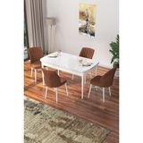 Canisa Concept Nef Serisi 70 x 114 Cm, Açılabilir Mdf Mutfak Masa Takımı, Beyaz Masa ve 4 Sandalye - Kiremit