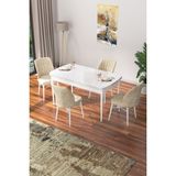 Canisa Concept Nef Serisi 70 x 114 Cm, Açılabilir Mdf Mutfak Masa Takımı, Beyaz Masa ve 4 Sandalye - Krem