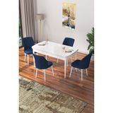 Canisa Concept Nef Serisi 70 x 114 Cm, Açılabilir Mdf Mutfak Masa Takımı, Beyaz Masa ve 4 Sandalye - Lacivert