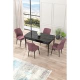 Canisa Concept Nef Serisi 70 x 114 Cm, Açılabilir Mdf Mutfak Masa Takımı, Siyah Mermer Desen Masa ve 4 Sandalye - Gül Kurusu